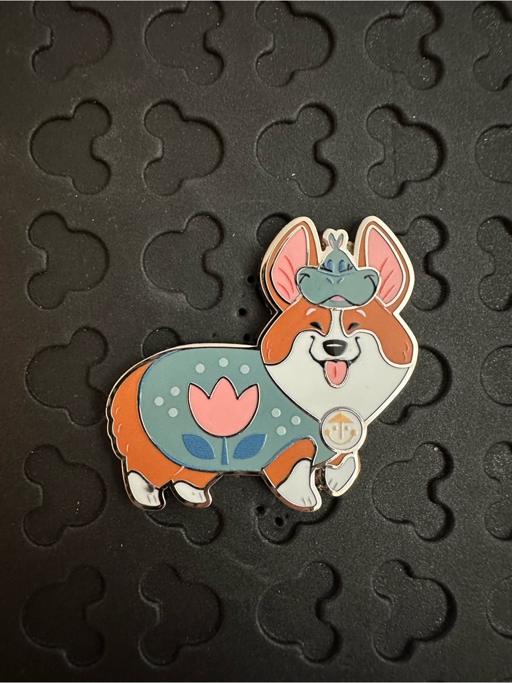 Disney Corgi Enamel Pin — Teal, Orange & Pink